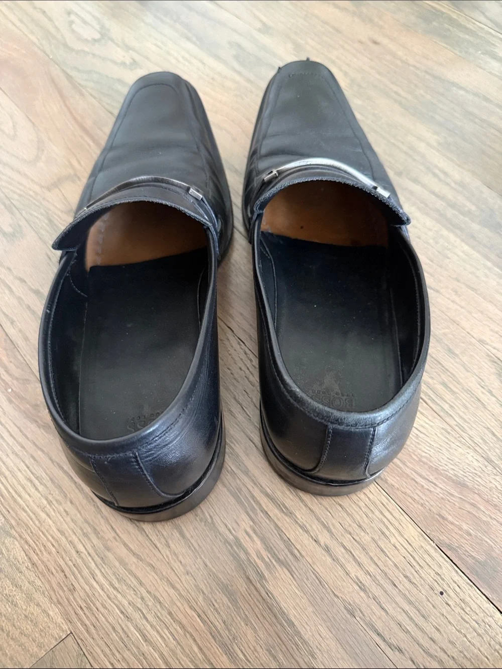 Hugo Boss Black Leather Slip-On Loafers with Silver Bit